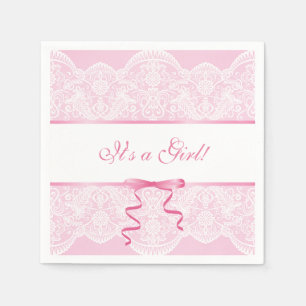 Serviettes En Papier Baby shower de fille en dentelle blanche rose  Nap