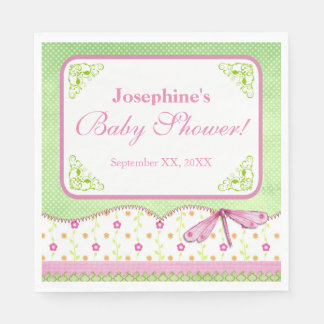 Serviettes En Papier Baby shower de libellules roses et vertes