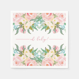 Serviettes En Papier Baby shower Floral Aquarelle Cocktail Napkin