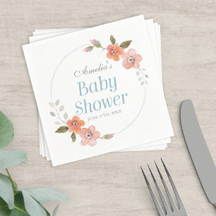 Serviettes En Papier Baby shower Floral Blue Boy
