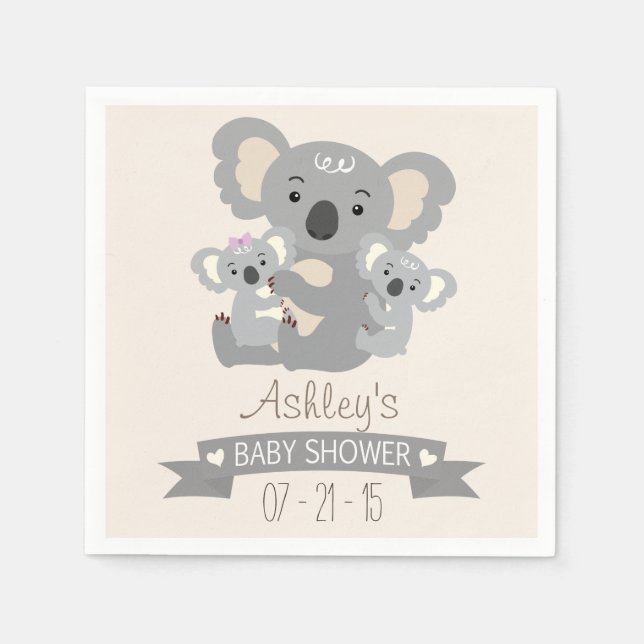 Serviettes En Papier Baby shower jumeaux Cute Koala (Devant)