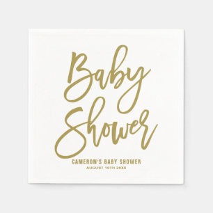 Serviettes en papier Baby shower lettres main or