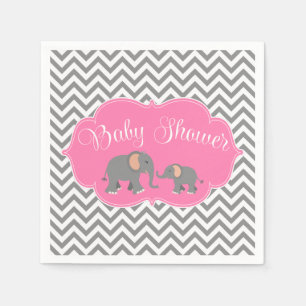 Serviettes En Papier Baby shower moderne Elephant Chevron rose Grey