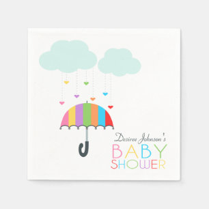 Serviettes En Papier Baby shower neutre parapluie arc-en-ciel
