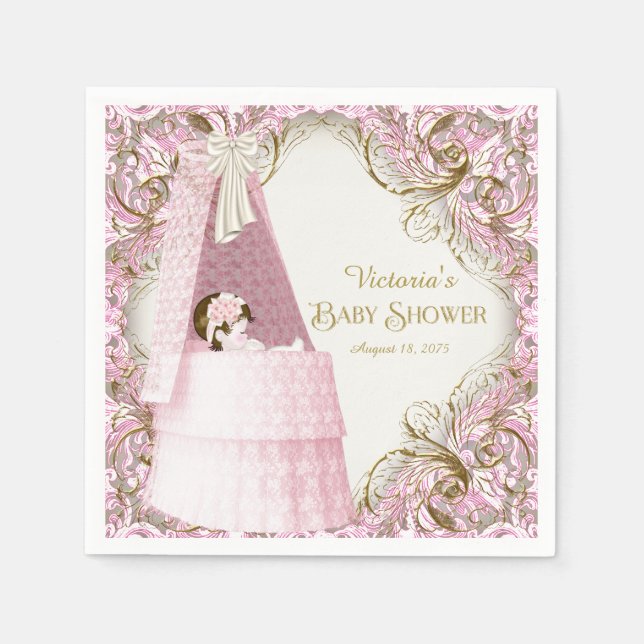 Serviettes En Papier Baby shower rose et or (Devant)