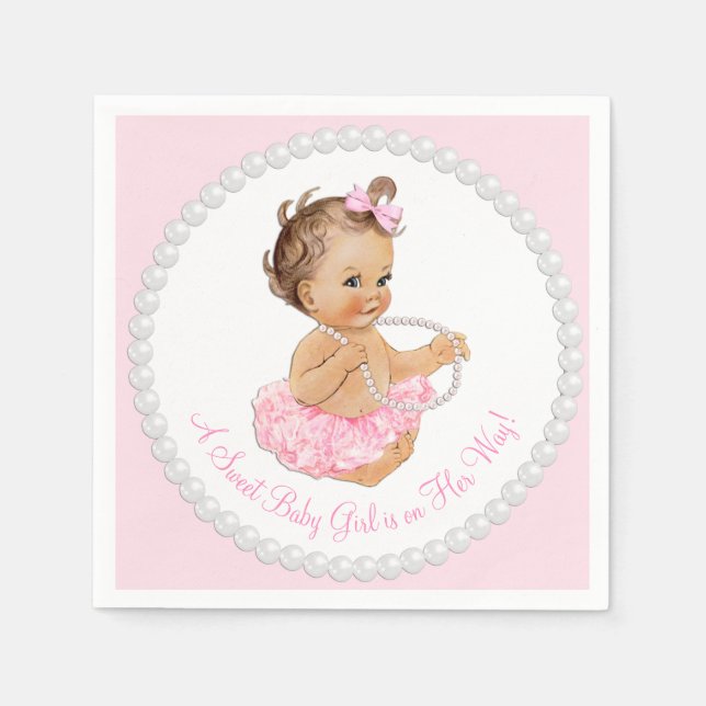 Serviettes En Papier Baby shower rose Tutu Ballerina Pearl (Devant)