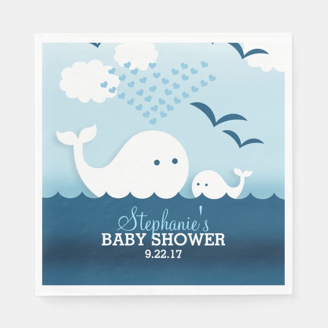 Serviettes En Papier Baby shower Whimsical Whales (garçon) (Devant)