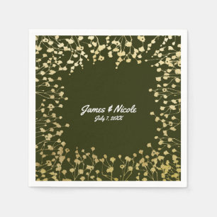 Serviettes En Papier Baby's Breath Floral Rustique Vert Olive Doré