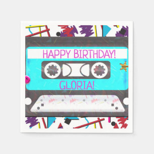 Serviettes En Papier Bande Cassette Rétro Thème Anniversaire 80's 90's