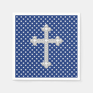Serviettes En Papier Baptême Croix Bleu Marine