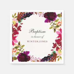 Serviettes En Papier Baptême de fleurs pourpres de Bourgogne douce