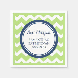 Serviettes En Papier Bat mitzvah personnalisé Napkin Lime Blue Chevron