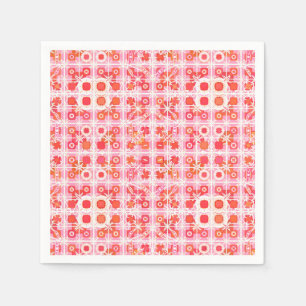 Serviettes En Papier Batik tribal - rose fraise et rouge