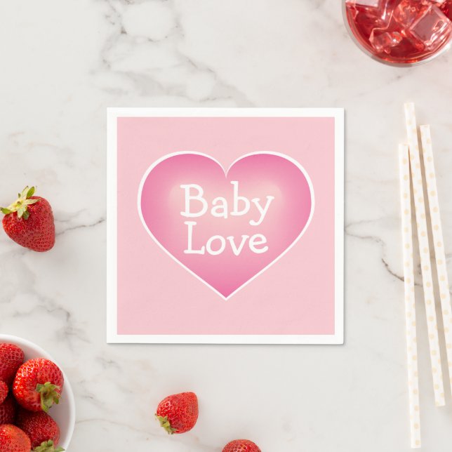 Serviettes En Papier Bébé Amour rose Fade et coeur blanc (En situation)