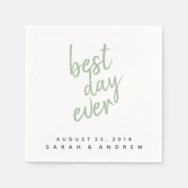 Serviettes En Papier Best Day Ever Sage Green Mariage Cocktail Napkin C (Devant)