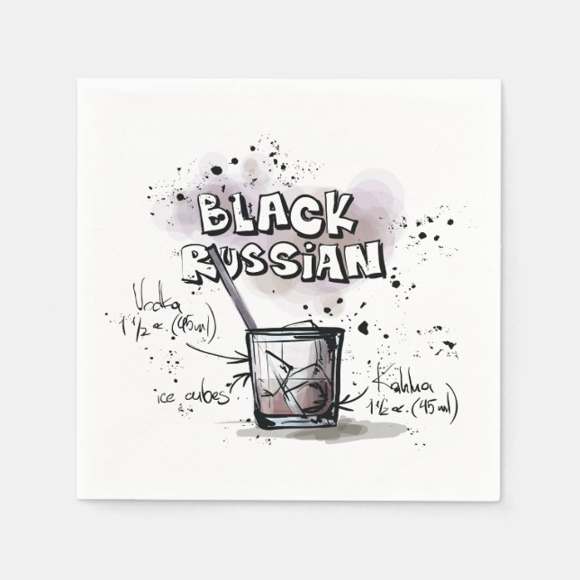 Serviettes En Papier Black Russe Drink Recette Cocktail Napkin (Devant)