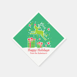 Serviettes en papier blanc rouge vert renne de Noë