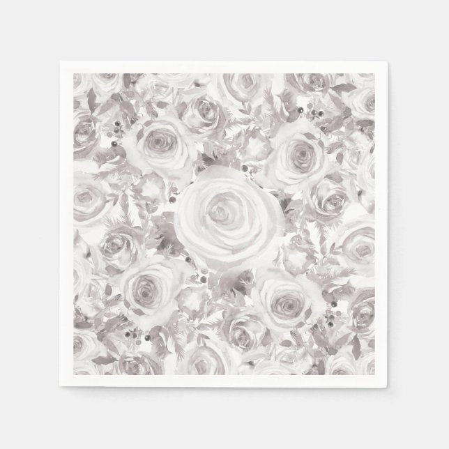 Serviettes En Papier Blanc Rustique Rose d'hiver Mariage Élégant (Devant)