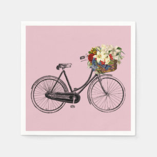 serviettes en papier blanc vélo fleur rose