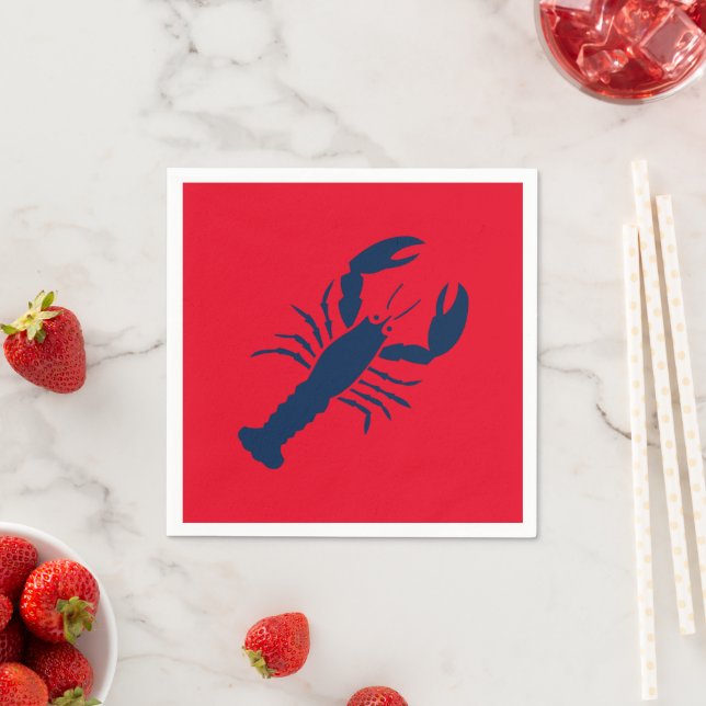 serviettes en papier bleu blanc rouge homard marin (En situation)