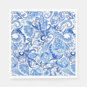 Serviettes En Papier Bleu Bleu Blanc Floral Paisley Art Motif