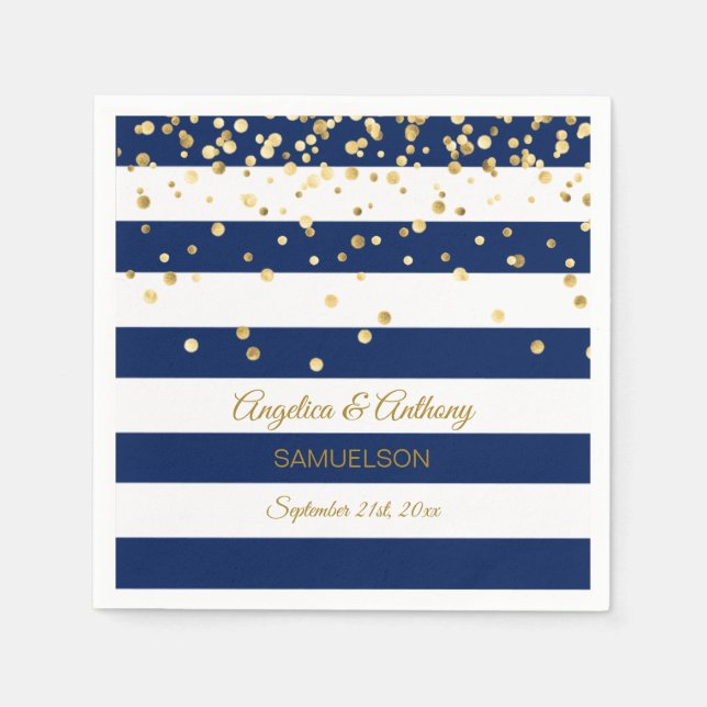 Serviettes En Papier Bleu bleu marine Mariage or Anniversaire (Devant)