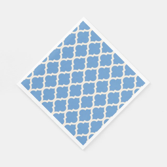 Serviettes En Papier Bleu Clair et Quatrefeuilles Blanc Cassé (Coin)