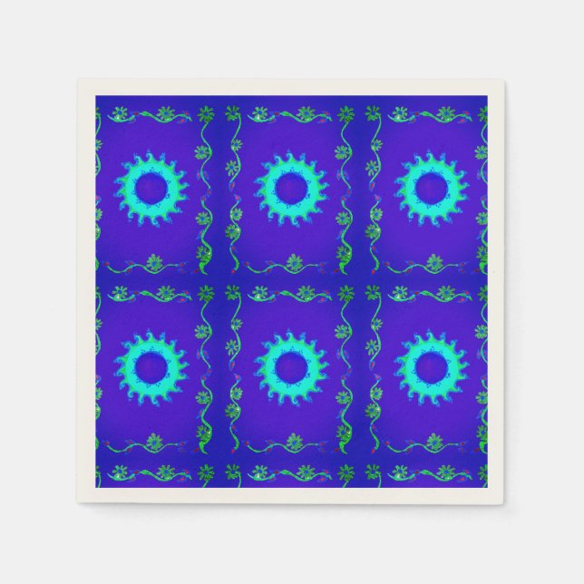 Serviettes En Papier Bleu Cyan Iridescente Floral Art Napkins (Devant)