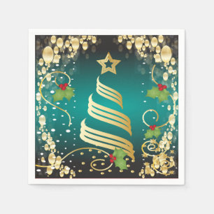 Serviettes En Papier Bleu et or de turquoise de fête de Joyeux Noël
