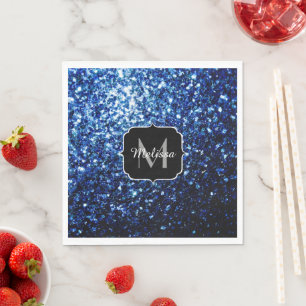 Serviettes En Papier Bleu foncé profond brillant faux paillettes scinti