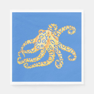 Serviettes En Papier Bleu Octopus Vitrail