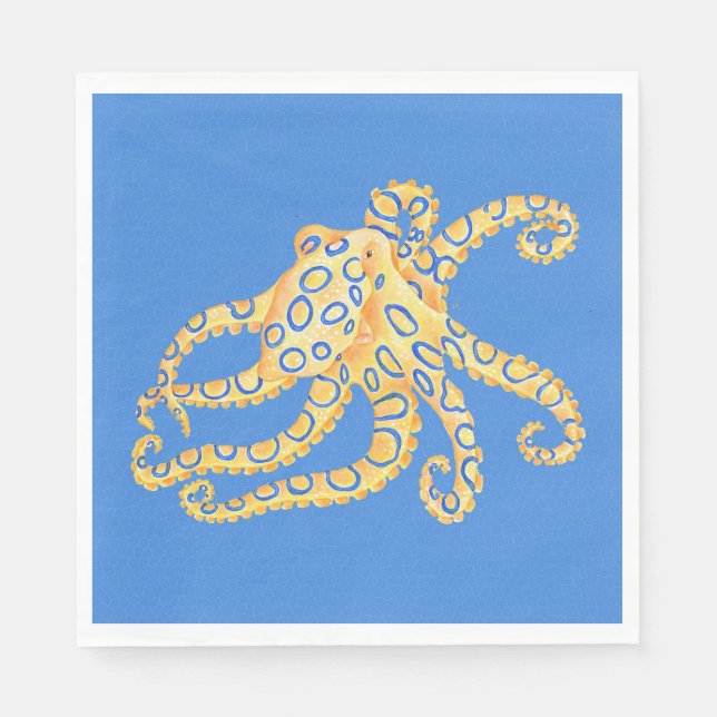 Serviettes En Papier Bleu Octopus Vitrail (Devant)