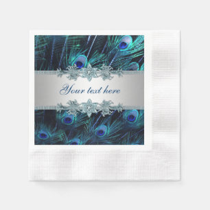Serviettes En Papier Bleu Royal Paon Argenté