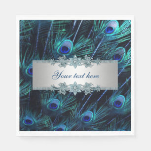 Serviettes En Papier Bleu Royal Paon Argenté