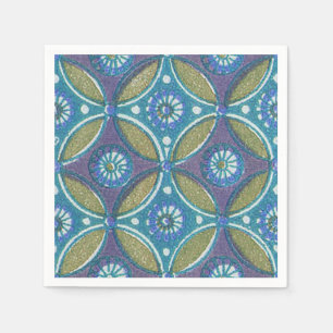 Serviettes En Papier Bleu vert Rustique Boho Motif circulaire géométriq