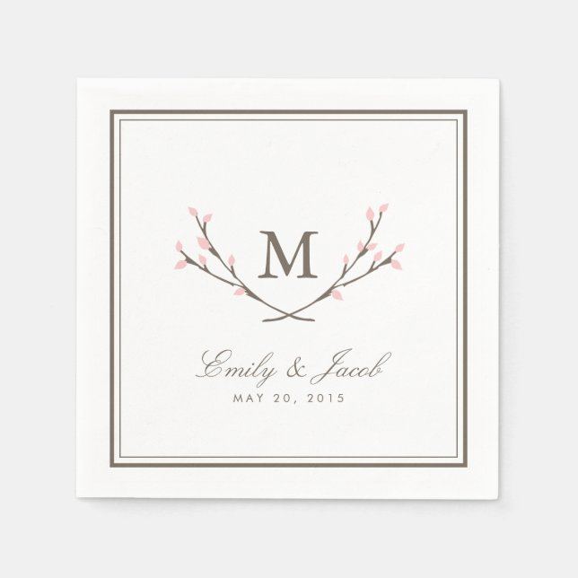 Serviettes En Papier Blissé Branches Mariage Papier serviettes - Rose (Devant)