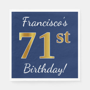 Serviettes En Papier Blue, Faux Gold 71e anniversaire + Nom personnalis