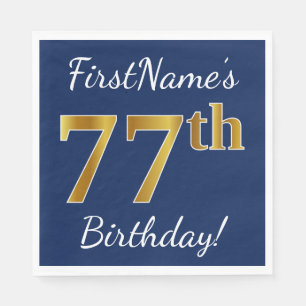 Serviettes En Papier Blue, Faux Gold 77e anniversaire + Nom personnalis