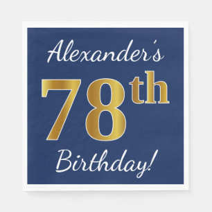 Serviettes En Papier Blue, Faux Gold 78e anniversaire + Nom personnalis