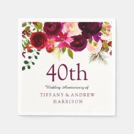 Serviettes En Papier Boho de Bourgogne, 40e anniversaire de Mariage