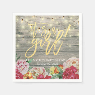 Serviettes En Papier Bois rustique Chic Floral String Baby shower