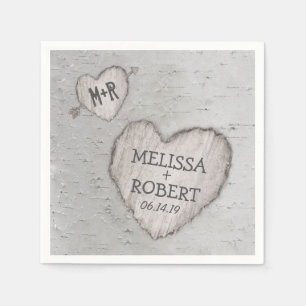 Serviettes En Papier Bois rustique sculpté Coeur Birch Mariage