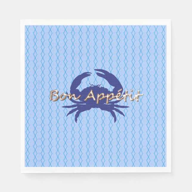 Serviettes En Papier Bon-appétit—BLEUE_Crab-diamant—Célébrer (Devant)