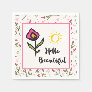 Serviettes En Papier Bonjour Belle Jolie Orange Rose Orange Fleur Sauva