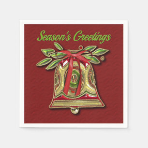 Serviettes En Papier Bonnes Fêtes Gold Noël Bell Red Napkins