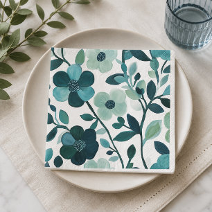 Serviettes en papier botanique floral bleu élégant