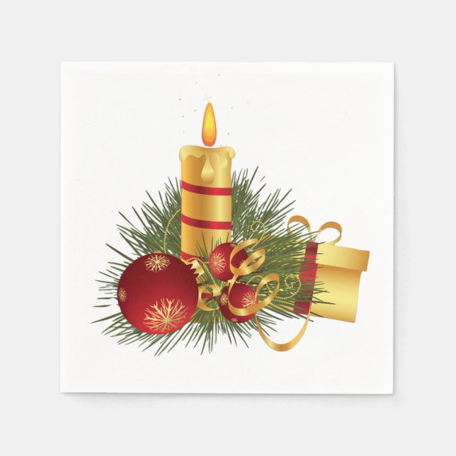 Serviettes En Papier Bougie de Noël en or (Devant)