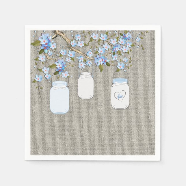 Serviettes En Papier Boys Burlap Mason Jar Baby shower (Devant)