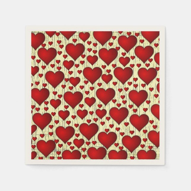 Serviettes En Papier Bright Red Romantic Hearts Motif (Devant)
