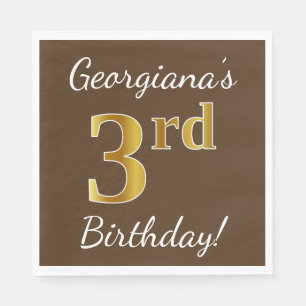Serviettes En Papier Brown, Faux Gold 3e anniversaire + Nom personnalis
